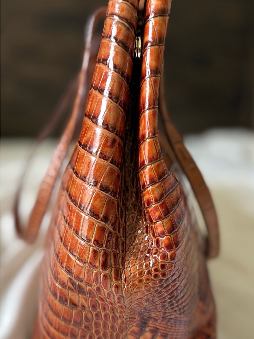 BRAHMIN Croc-Embossed Leather Tote and Wallet Set in Cognac Brown - Picture 4 of 5
